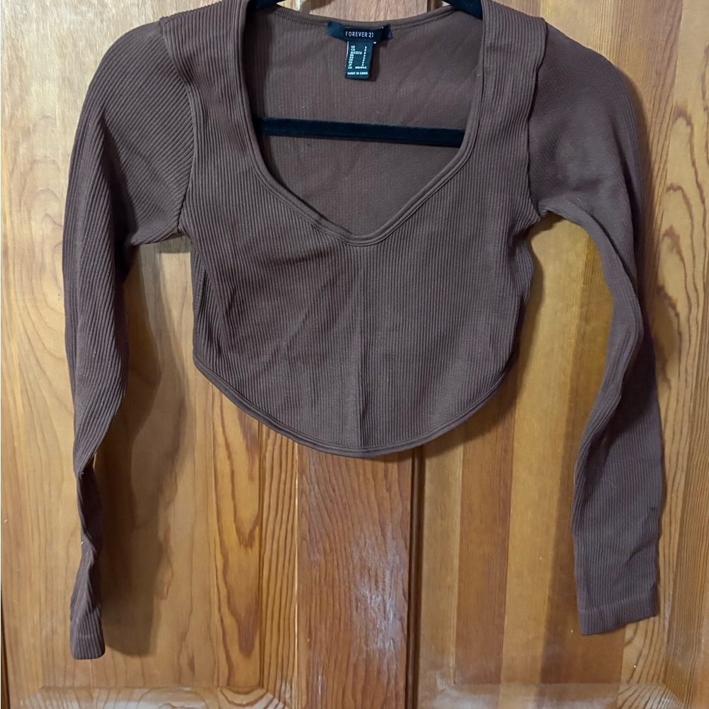 Forever 21 Brown Ribbed Long Sleeve Top